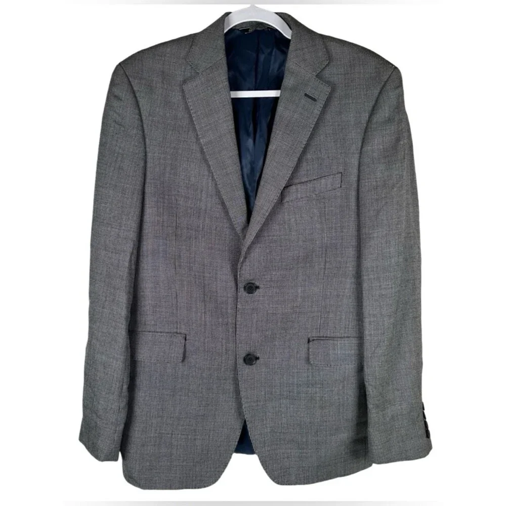 Saks Fifth Avenue Black White Slim Fit Silk Wool Sport Coat Formal Blazer 40R